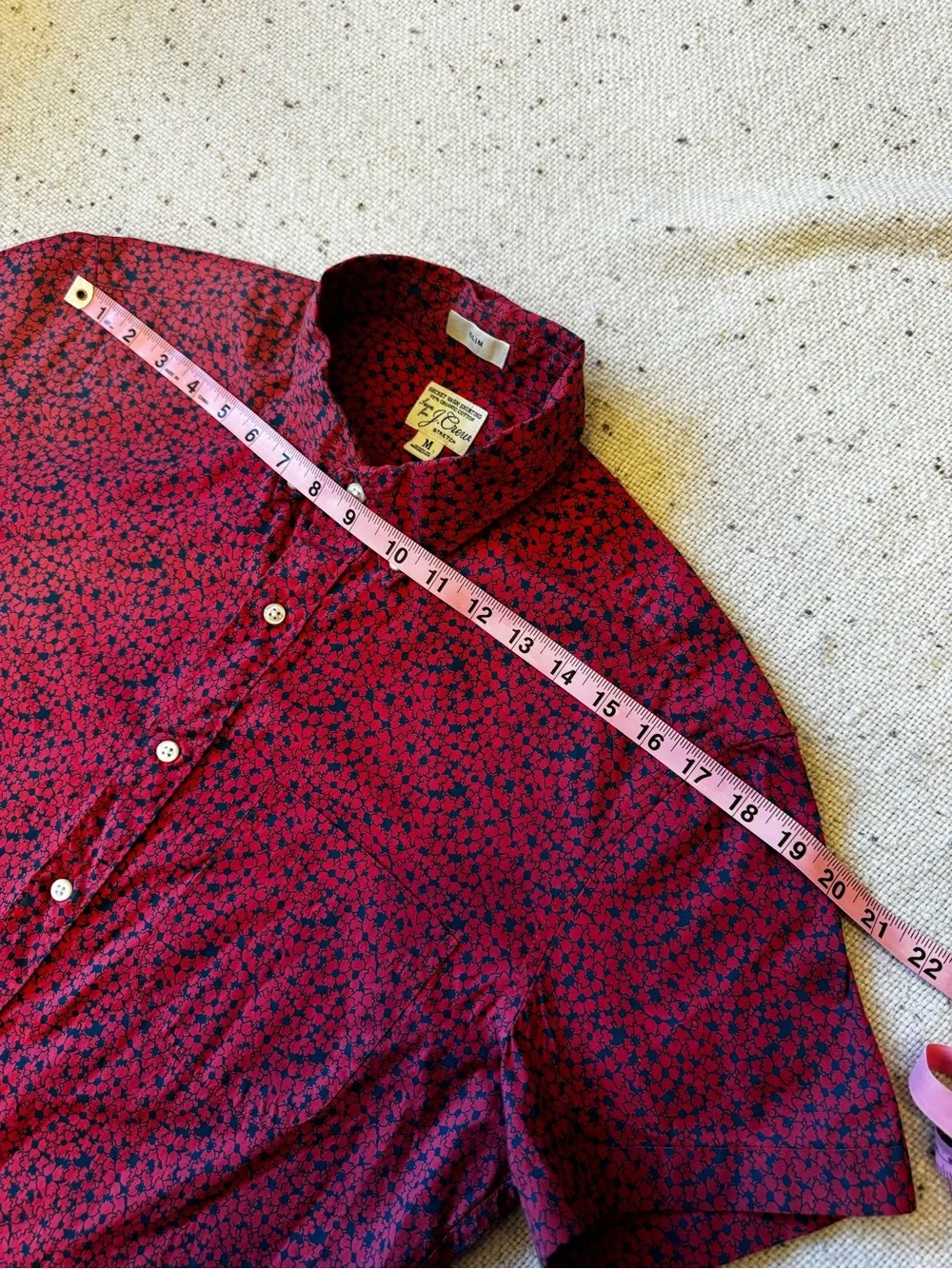 J. Crew Red Short-Sleeve Button-Down Shirt with Navy Floral Print